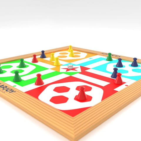 Clapjoy Wooden 4 in 1 Board Game for Kids & Adults| Ludo & Chess |Snake Ladder & Tic Tac Toe| Size 14 x 14 inch | Ideal for Parties, Fun, and Family Game Nights