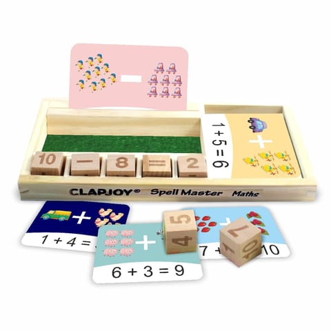 Clapjoy Cubello Spell Master, Math Master for Kids Learning Word Game and Math with Flash Cards, Montessori Learning Educational Toy Gift & Return Gift for Preschool Boys Girls Kids Age 2-5 Years