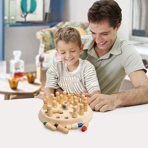 Clapjoy Wooden Memory Match Chess Game Set | Colorful Block Board Game, Early Educational Toy, Brain Training Games for Kids for Kids Age 3+ Years | Parent-Child Interaction Toy