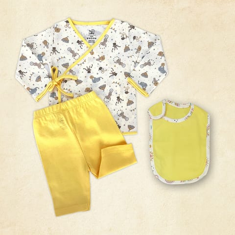 Tiny Lane Adorable and Comfortable Baby Clothing "Jungle Circus Sets" - Circus Jhabla, Lemon Yellow Pant, & Jungle Bib