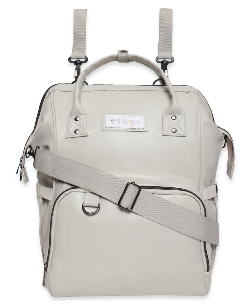 Mi Arcus Unisex-Vegan Leather Diaper Bag Backpack (Grey)