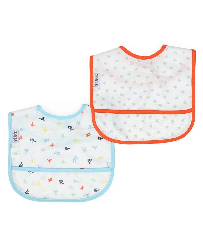 Mi Arcus Solid Coverall Knitted Feeding and Eating Bib Set for Kids Pack of 2