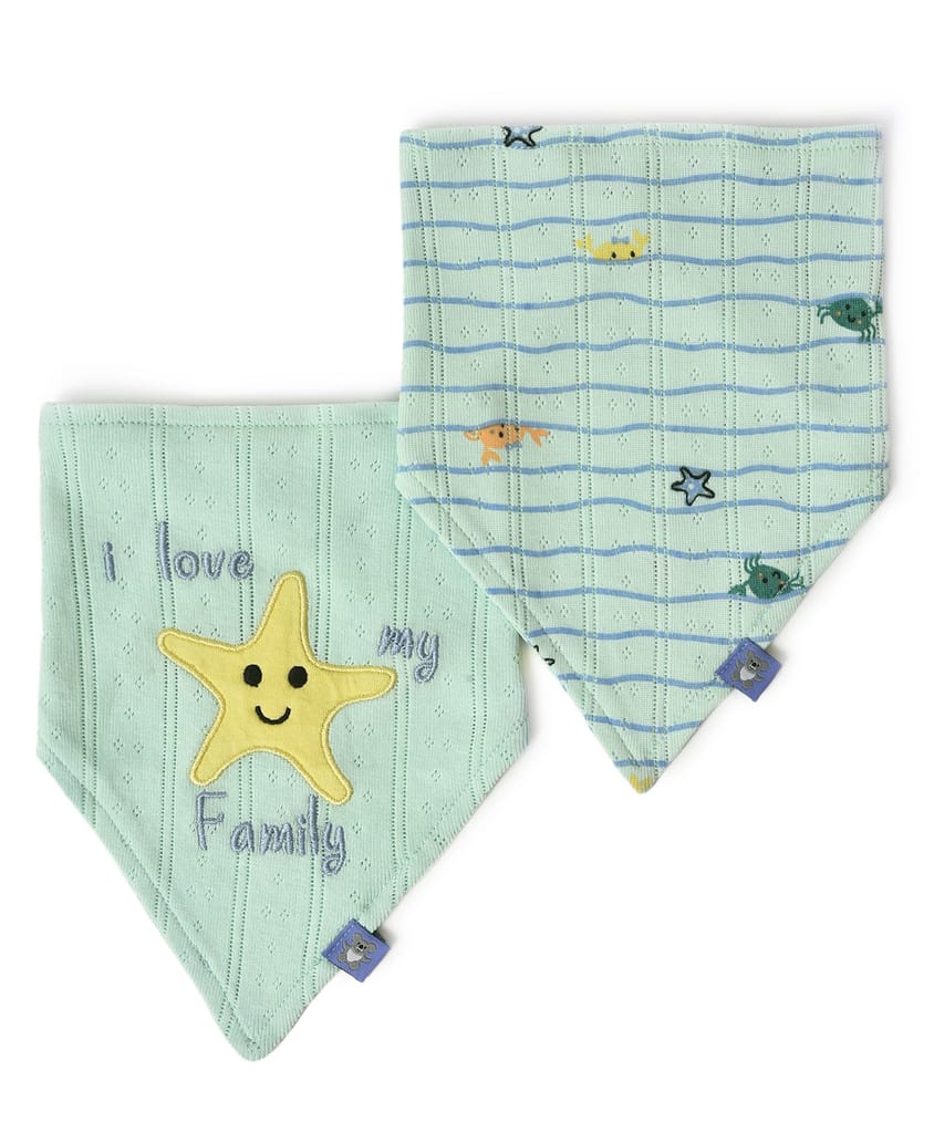 Mi Arcus Cotton Printed Triangle Feeding Bib for Kids Newborn Pack of 2 for 0-3 Months