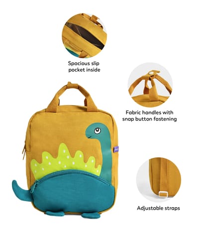 Mi Arcus Dino Printed Mustard Backpack for Kids