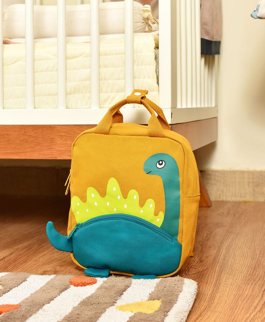 Mi Arcus Dino Printed Mustard Backpack for Kids