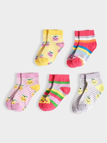 Mi Arcus Cotton Printed Multi color Socks for Kids Pack of 3