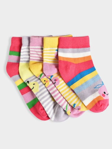 Mi Arcus Cotton Printed Multi color Socks for Kids Pack of 3