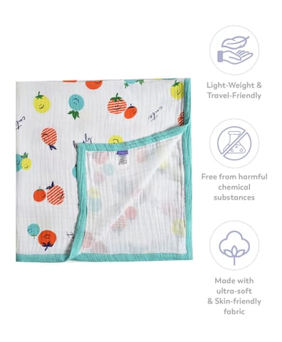 Mi Arcus White Cotton Knitted Printed Baby Blanket