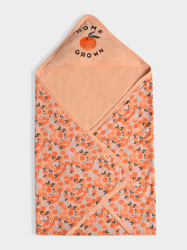 Mi Arcus Peach Printed Hooded Blanket for Kids