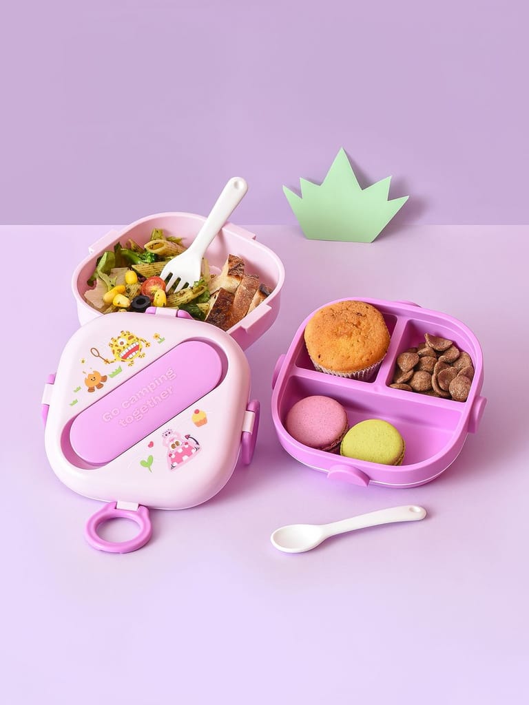 Mi Arcus Double Layer Purple Lunch Box with Fork and Spoon for Kids