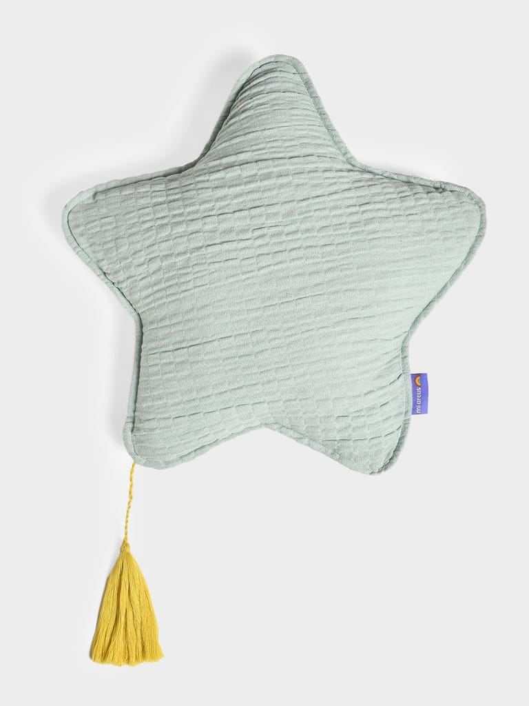 Mi Arcus Solid Light Green Star Shape Cushion for Kids