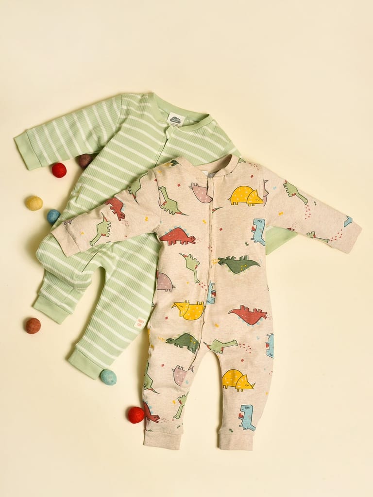 Mi Arcus Cotton Printed Full Sleeve Sleepsuit for Kids Pack of 2