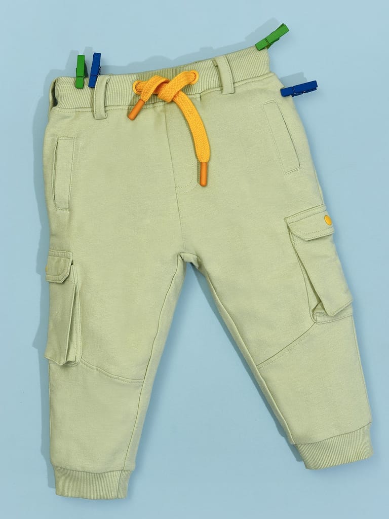 Mi Arcus Solid Cotton Green Cargo Pants for Kids