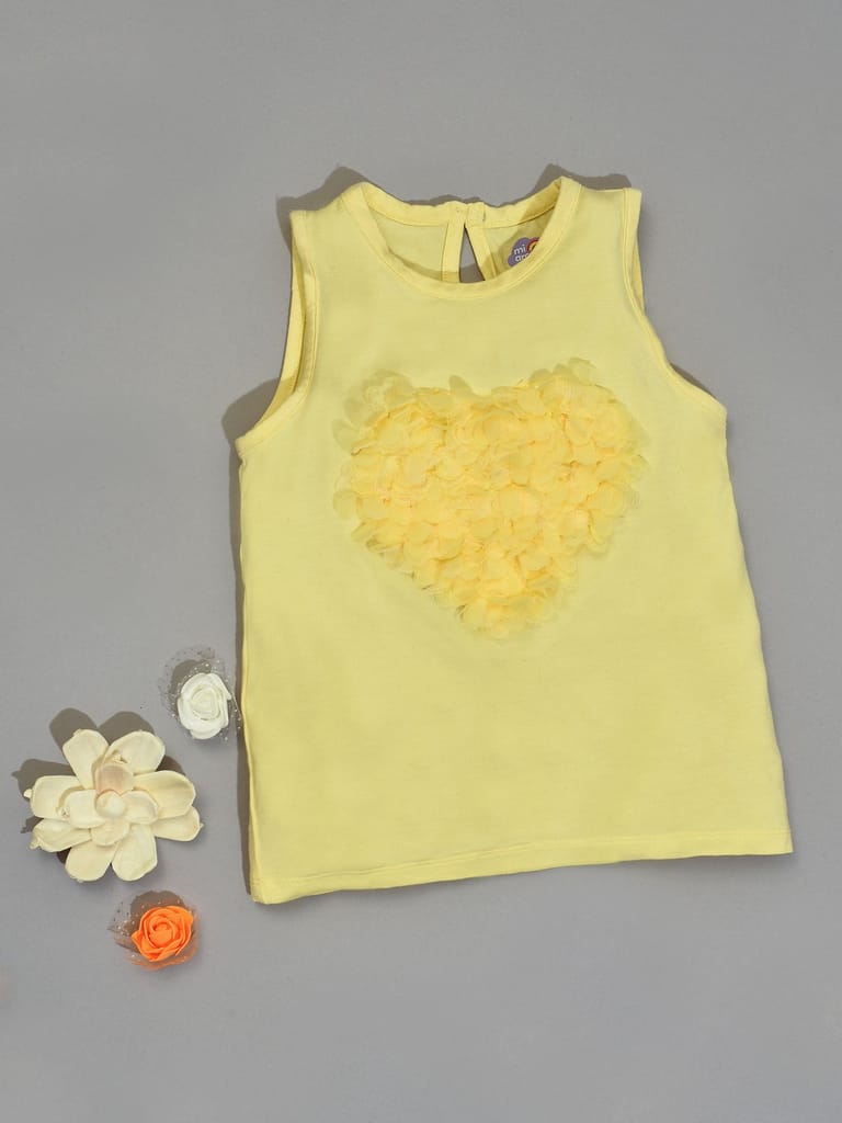 Mi Arcus Yellow Cotton Sleeveless Vest for Girls