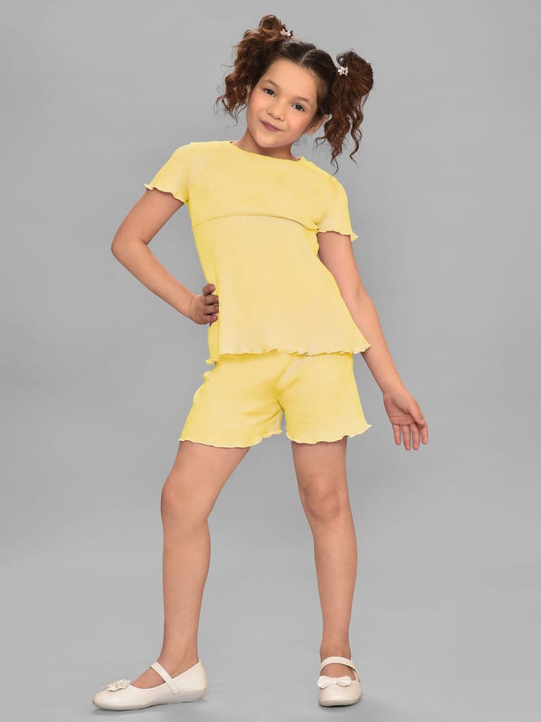 Mi Arcus Cotton Yellow Top with Short Set for Girls