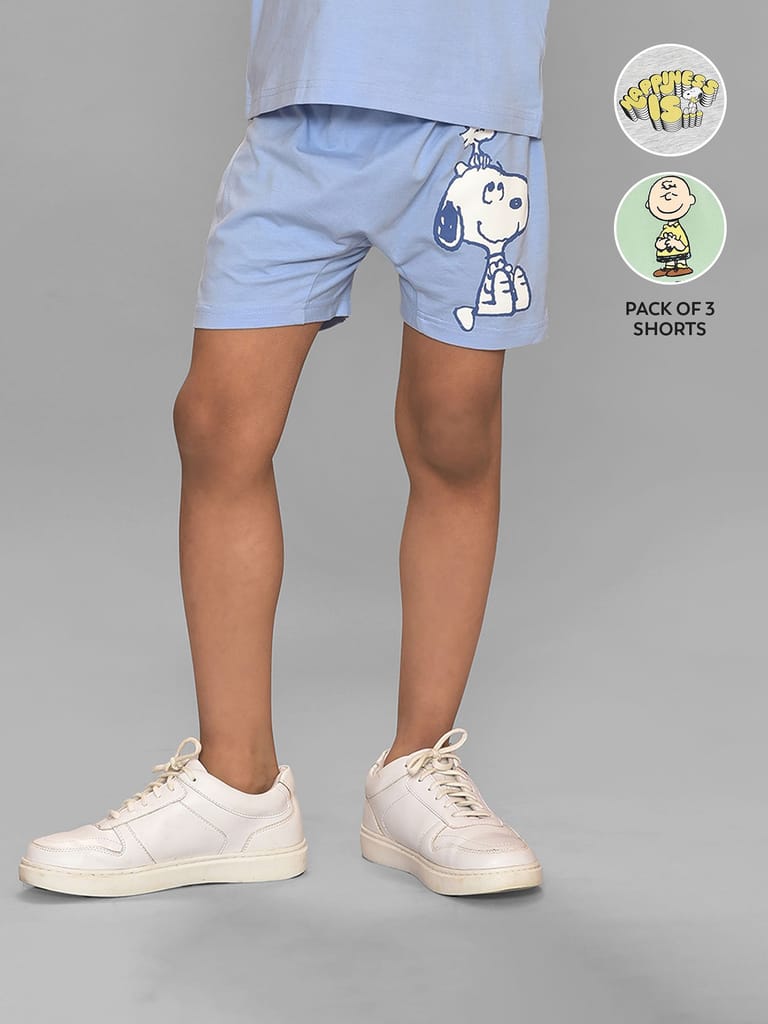 Mi Arcus Cotton Peanuts Snoopy Printed Shorts for Kids Pack of 3