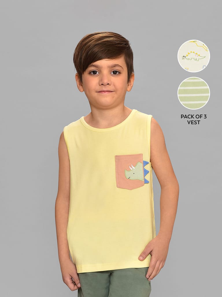 Mi Arcus Cotton Printed Sleeveless Vest for Kids Pack of 3