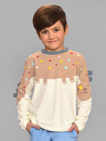 Mi Arcus Dino Printed Round Neck Full Sleeve Tshirt for Kids