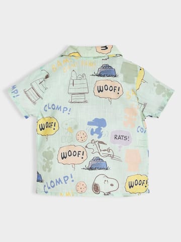 Mi Arcus Peanuts Snoopy Printed Short Sleeve Shirt with Short Co-Set for Boys