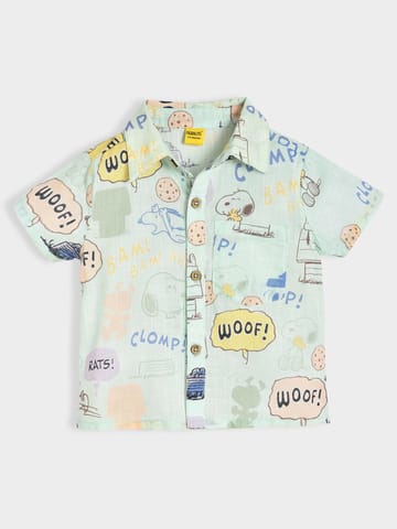 Mi Arcus Peanuts Snoopy Printed Short Sleeve Shirt with Short Co-Set for Boys