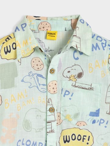 Mi Arcus Peanuts Snoopy Printed Short Sleeve Shirt with Short Co-Set for Boys