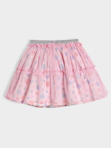 Mi Arcus Pink Printed Cotton Top with Skirt for Girls