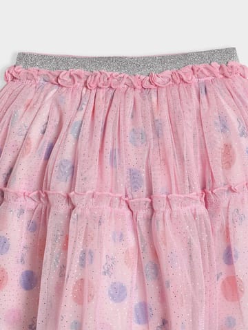 Mi Arcus Pink Printed Cotton Top with Skirt for Girls