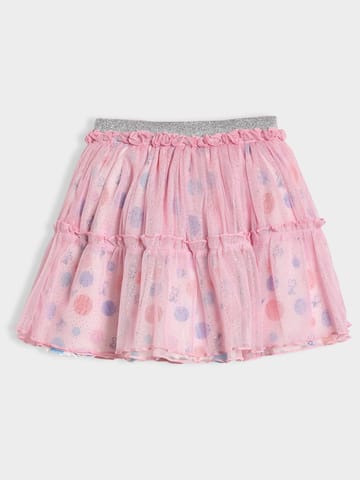 Mi Arcus Pink Printed Cotton Top with Skirt for Girls