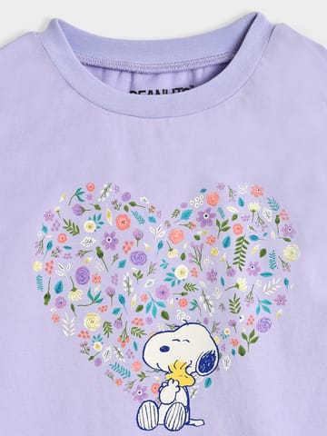 Mi Arcus Peanuts Snoopy Printed Purple Top for Girls