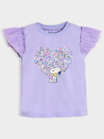 Mi Arcus Peanuts Snoopy Printed Purple Top for Girls