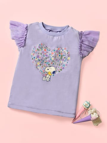 Mi Arcus Peanuts Snoopy Printed Purple Top for Girls