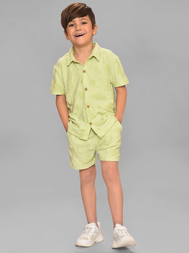 Mi Arcus Cottton Green Short Sleeve Shirt with Shorts Set for Boys