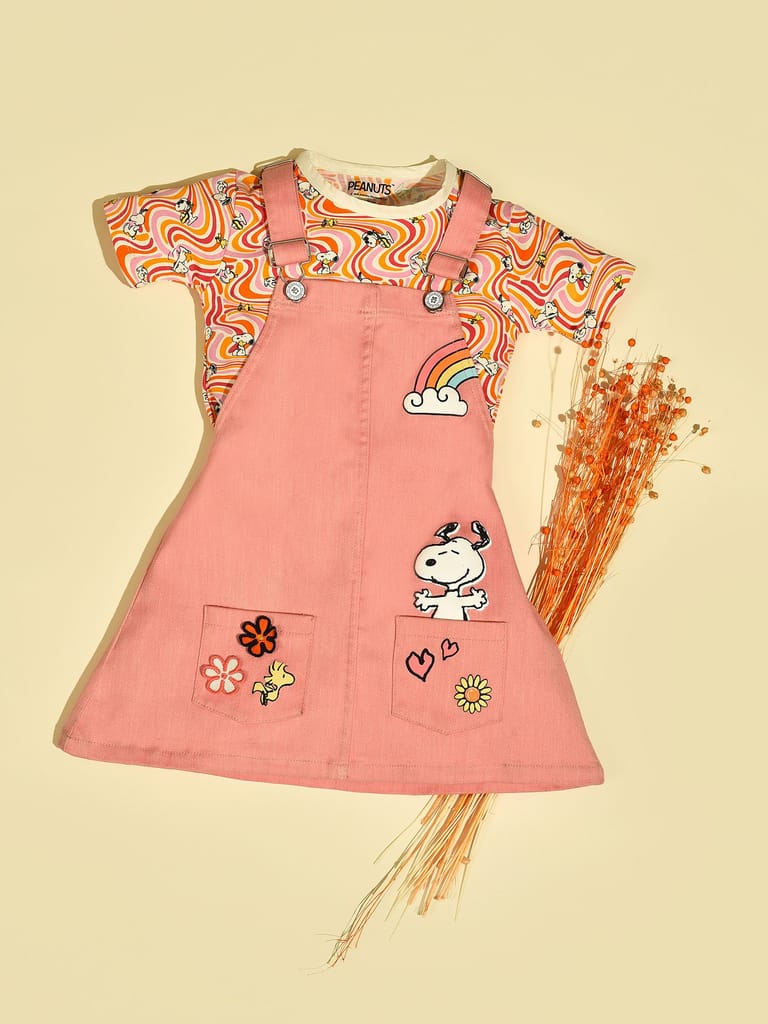 Mi Arcus Cotton Printed Top with Dungaree Set for Girls