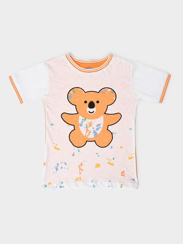 Mi Arcus Bear Print T-Shirt- Orange for Kids