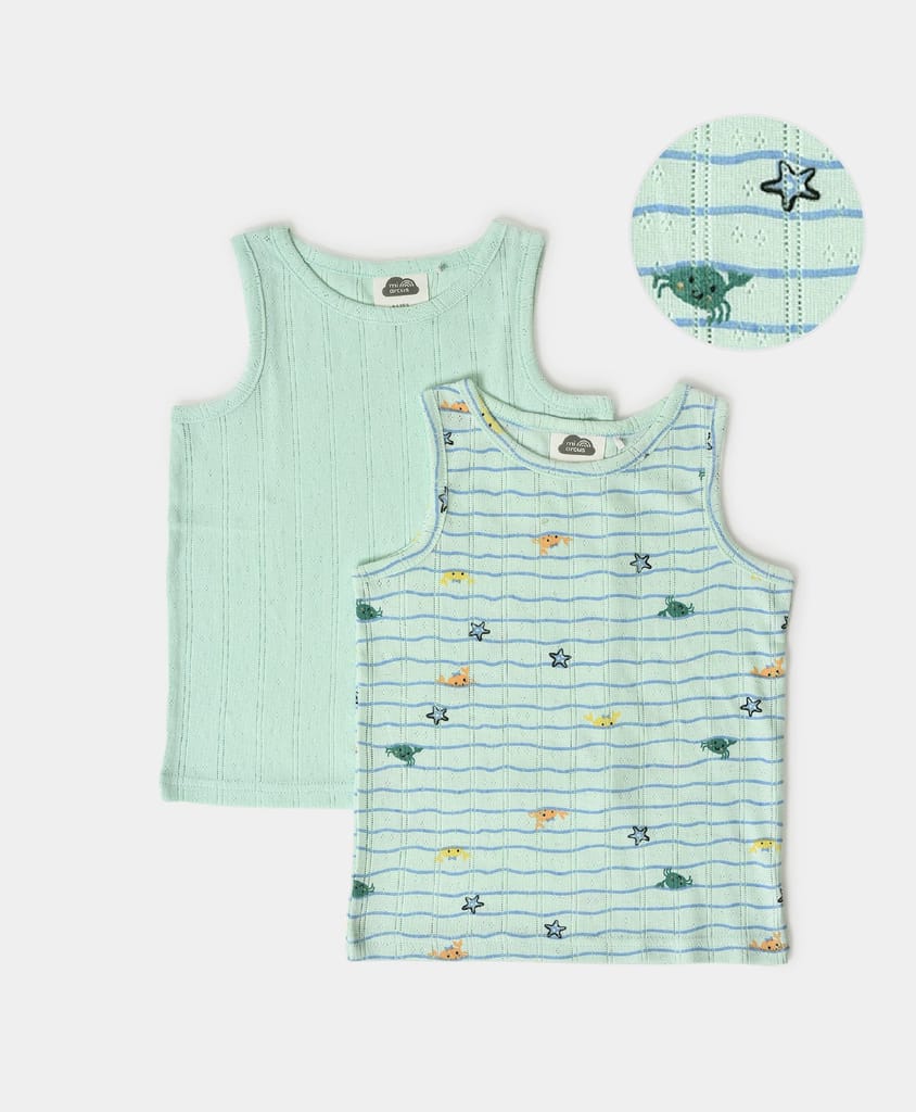 Mi Arcus Sea World Printed Cotton Sleeveless Vest for Kids Pack of 2