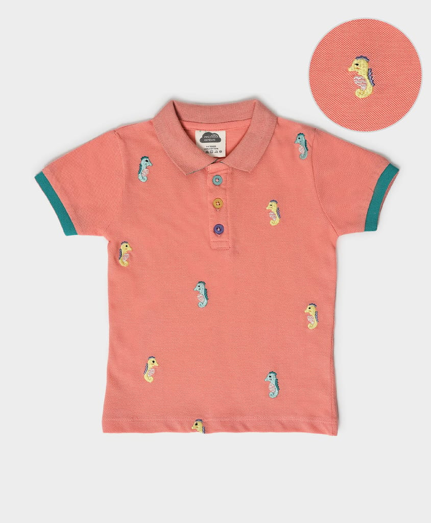Mi Arcus Peach Embroidery Polo T-shirt for Kids