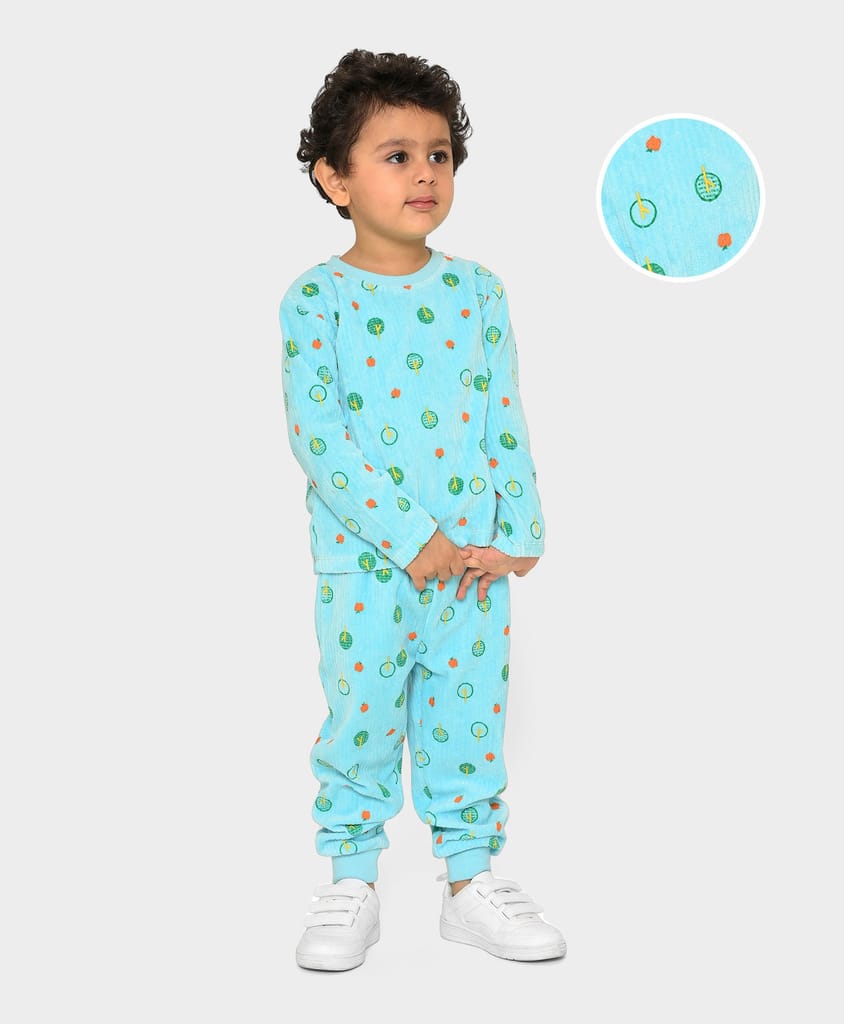 Mi Arcus Blue Printed T-Shirt with Pyjama Slumber Set for Kids