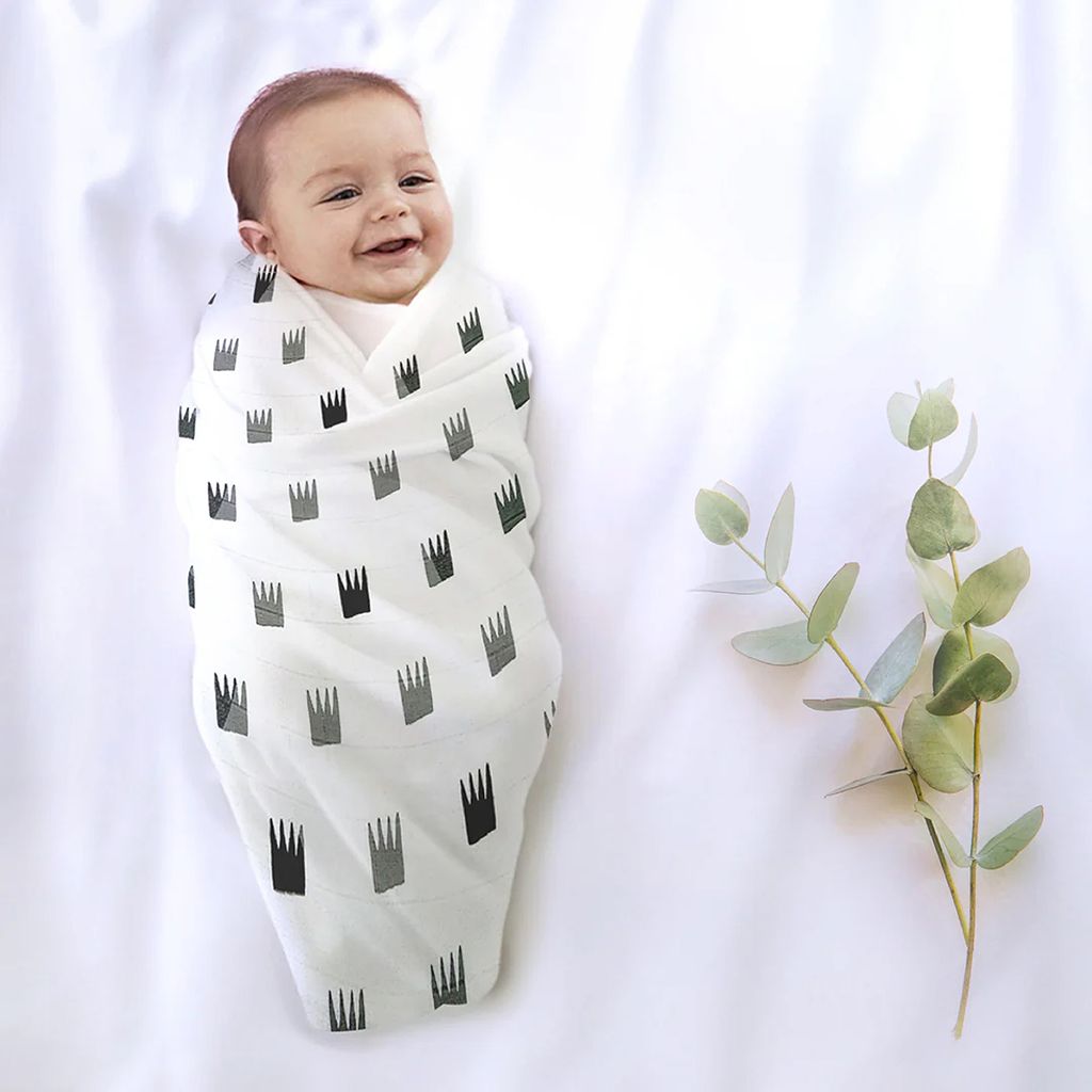 Grey Crowns Organic Bamboo Baby Swaddle