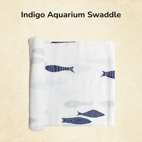 Indigo Aquarium Organic Bamboo Baby Swaddle