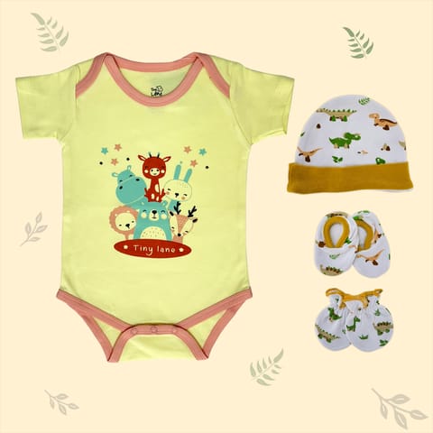 Jolly Ride Baby Onesie, Dino Cap, Bootie & Mitten Set