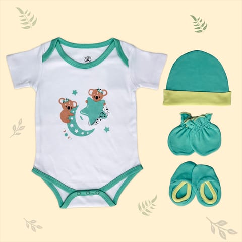 Krescent Koala Baby Onesie, Cap, Bootie & Mitten Set