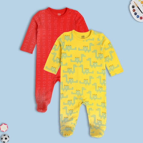 MINI KLUB NEW BORN AND BABY BOYS RED/YELLOW SLEEP SUIT