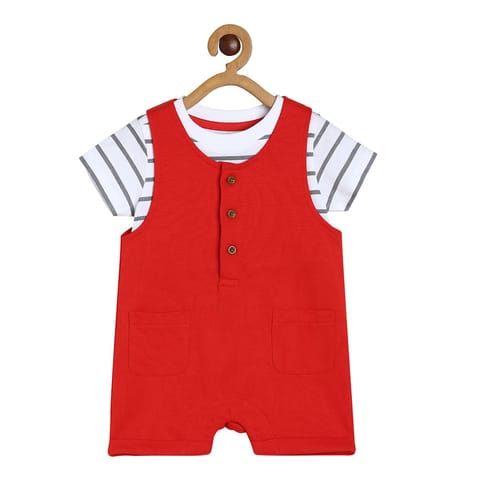 MINI KLUB BABY BOYS WHITE/RED DUNGAREE SET