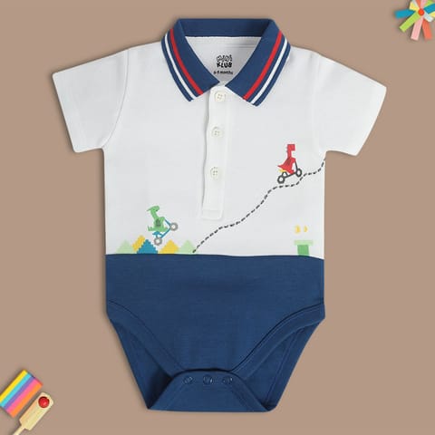 MINI KLUB NEW BORN AND BABY BOYS WHITE/BLUE BODY SUIT