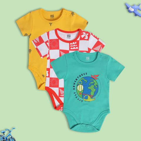 MINI KLUB NEW BORN AND BABY BOYS ORANGE/GREEN/RED BODY SUIT