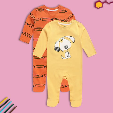 MINI KLUB NEW BORN AND BABY BOYS ORANGE/YELLOW SLEEP SUIT