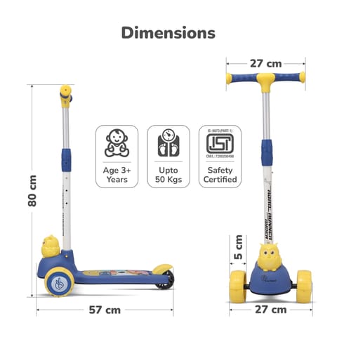 R for Rabbit Road Runner Ryder Kids Scooter - PU LED Wheels & Multi-Level Height Adjustment Blue Yellow