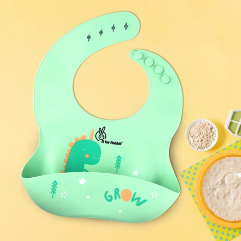 R for Rabbit Safari Silicone Bib For Baby Comfortable Soft And Built-In Food Pocket Sea Green