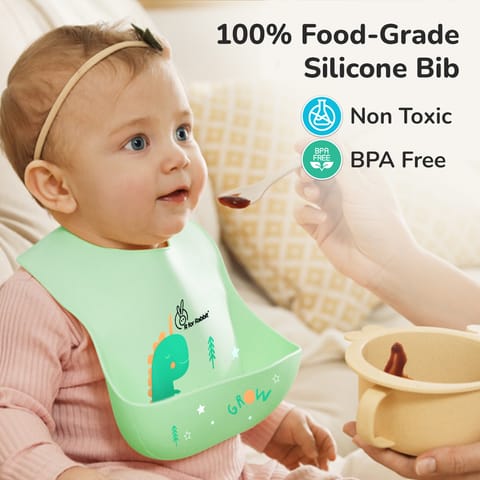 R for Rabbit Safari Silicone Bib For Baby Comfortable Soft And Built-In Food Pocket Sea Green