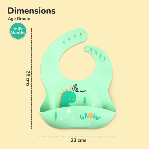 R for Rabbit Safari Silicone Bib For Baby Comfortable Soft And Built-In Food Pocket Sea Green